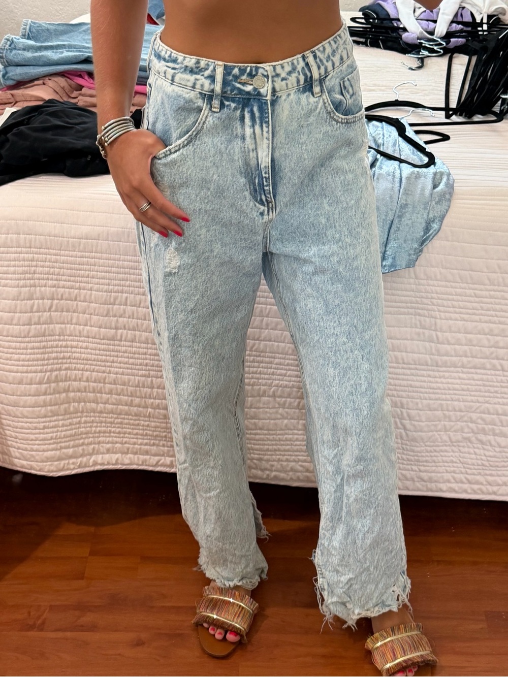 SHEIN Light Acid-Wash High-Rise Straight-Leg Jeans